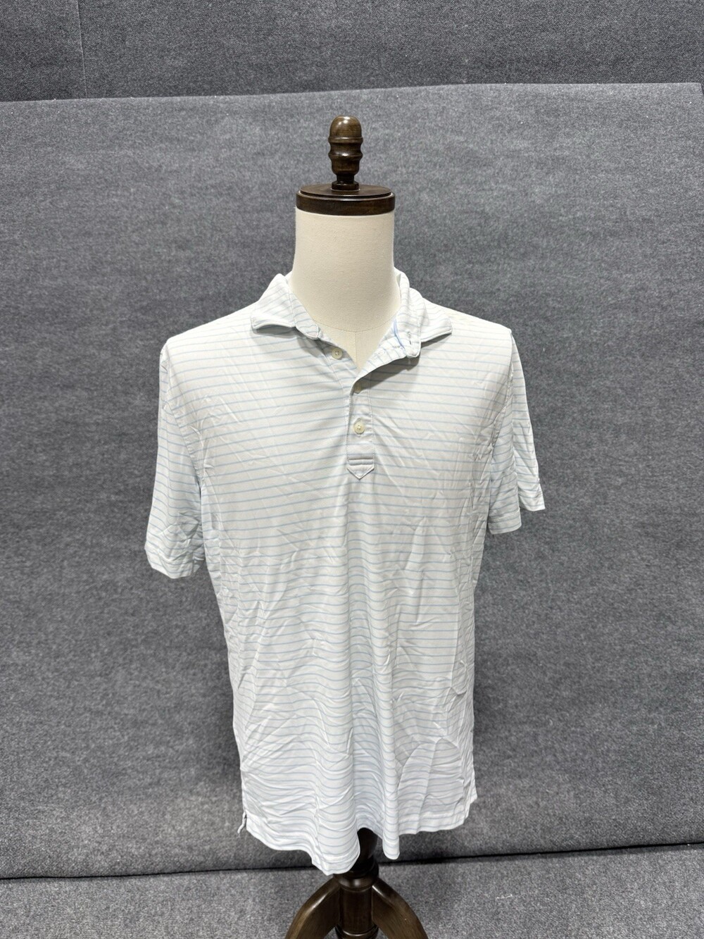 OH Menâs Striped Performance Golf Polo Shirt White Blue Size XL